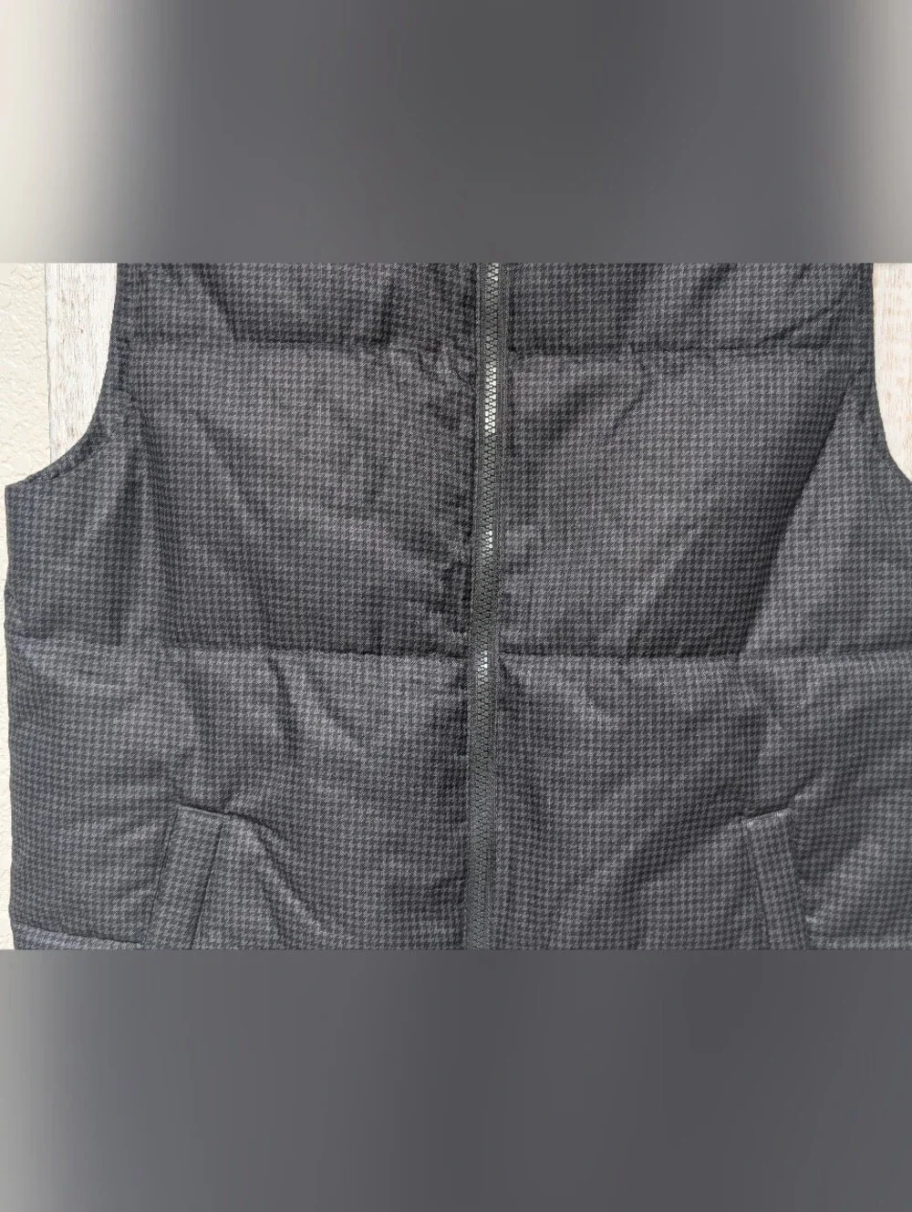 Old Navy Girls Size 10-12 Plus Black Houndstooth Puffer Vest Full Zip Outerwear